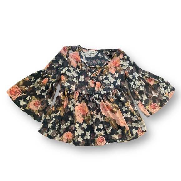 Show Me Your Mumu Poet Tie Top Hunter Green Floral Blouse Women's Size Med Boho - Picture 2 of 12